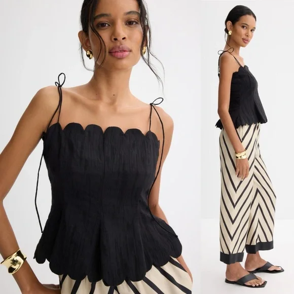 Hofmann Copenhagen Yara Linen Scalloped Blouse Black NWT Size 40 Medium - Picture 2 of 15